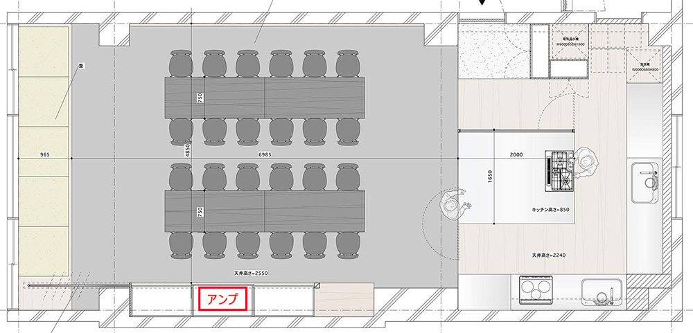 レンタルキッチンスペースパティア西新橋店のアンプ位置